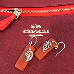 Beautiful orange glass and silver Leaf Earrings